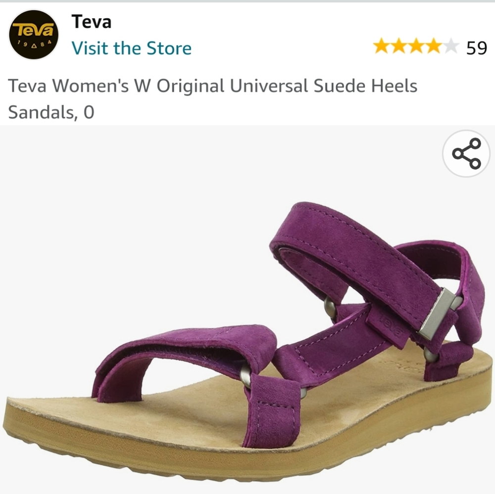 Teva suede sandals, size 8, purple.